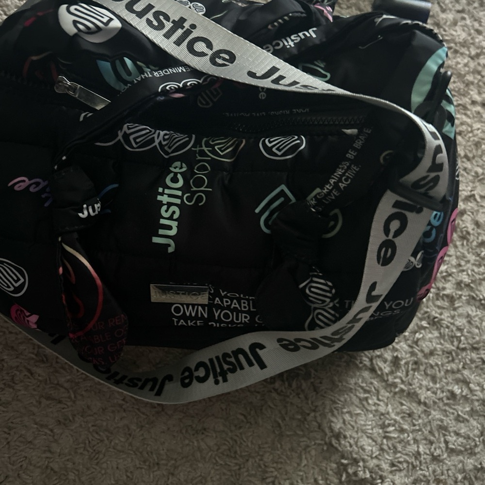 Justice Black Duffle with Multicolor Accents
